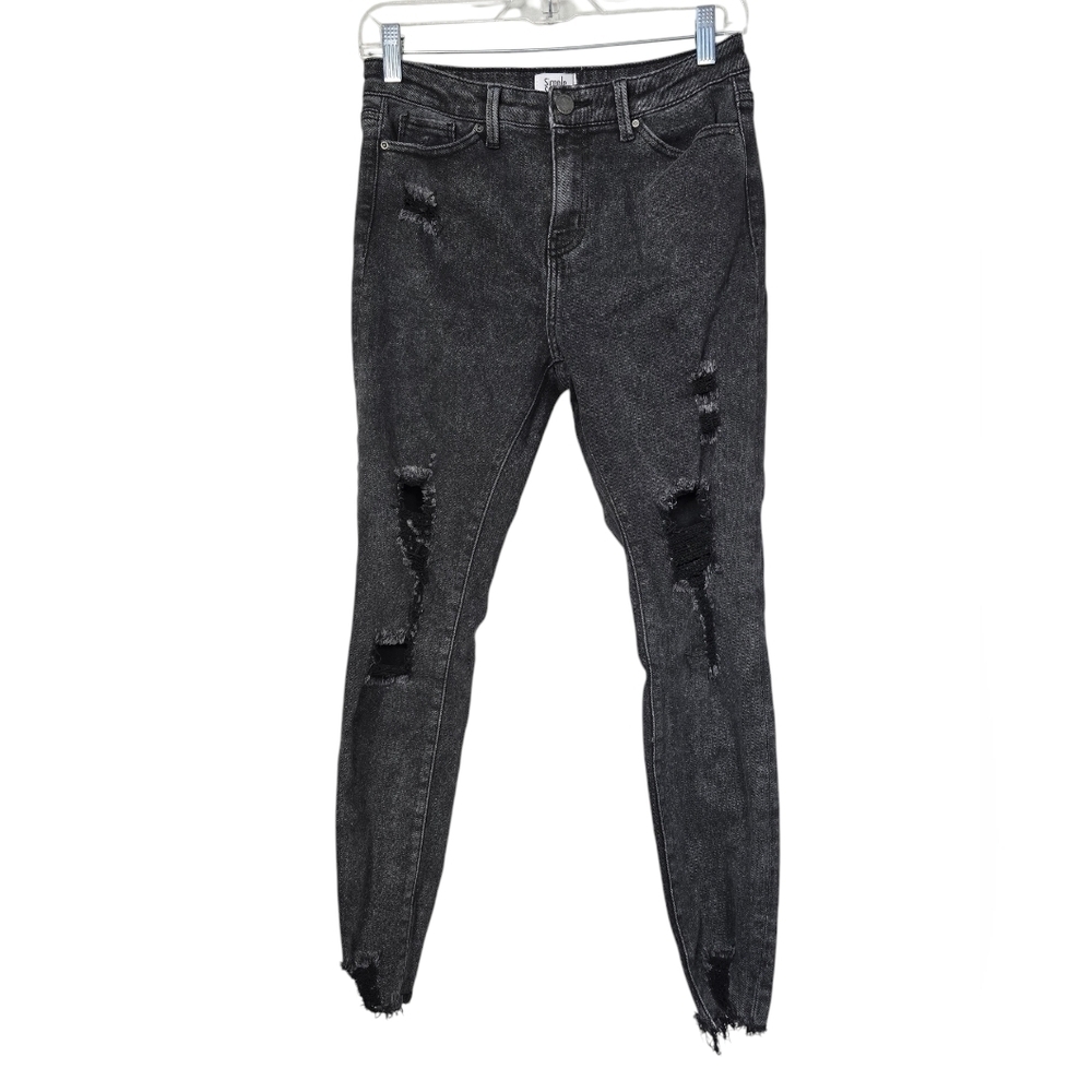 Simple Society Dark Gray Distressed Jeans 7/28